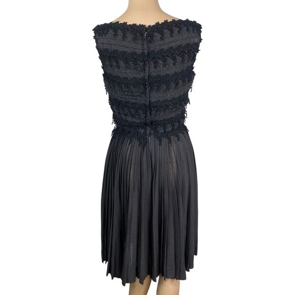 Vtg 1950s Carlye Black Pintuck Lace Pleated Fit & Flare Dress SZ XS - Picture 8 of 9